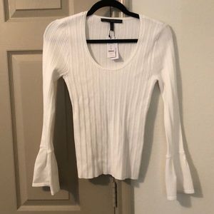 NWT Cream Ribbed Scoop Neck Sweater with Flare Sleeve